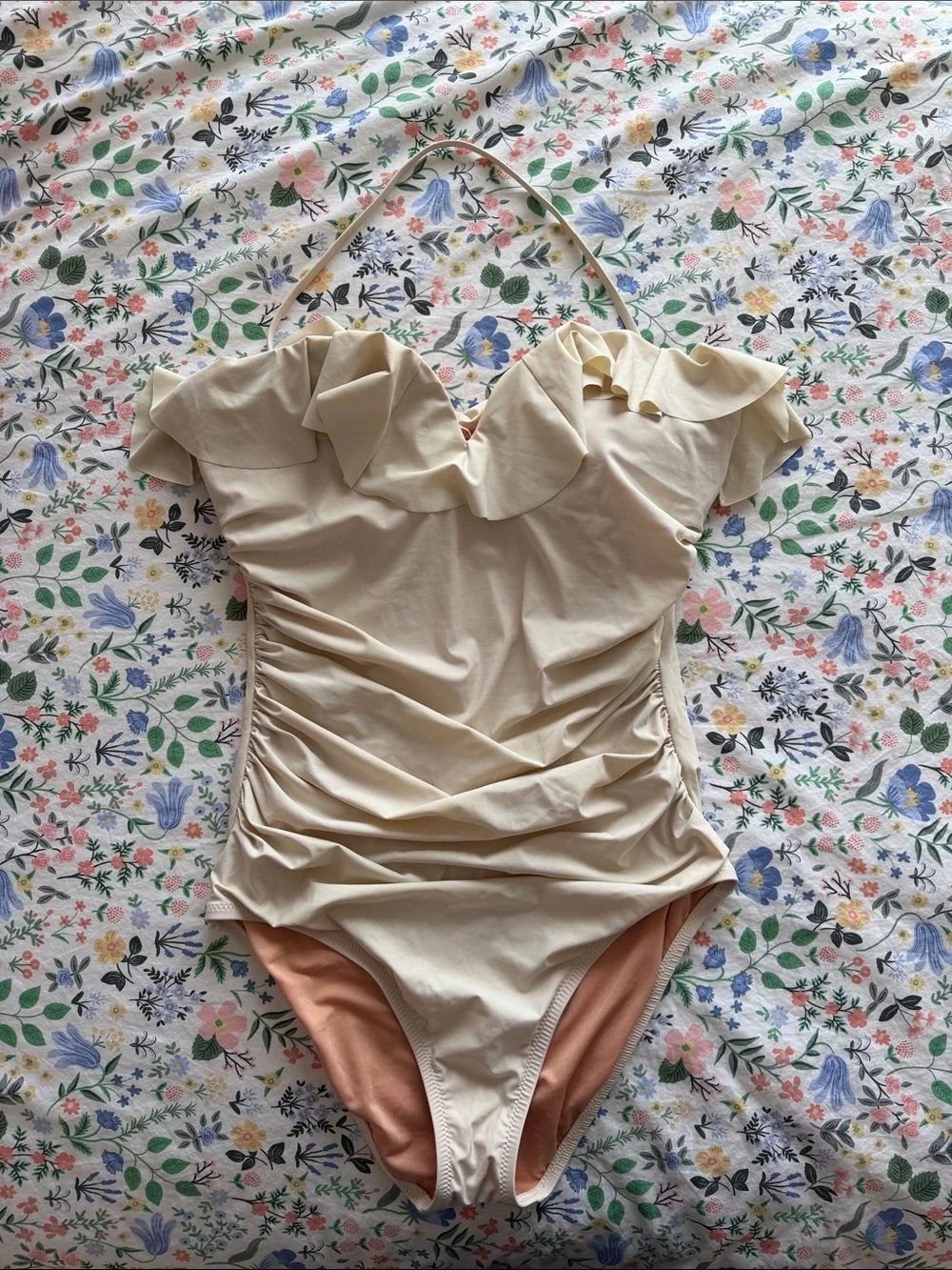 J. Crew Women’s Cream Ruffled Swimsuit One Piece Size 10 NWOT